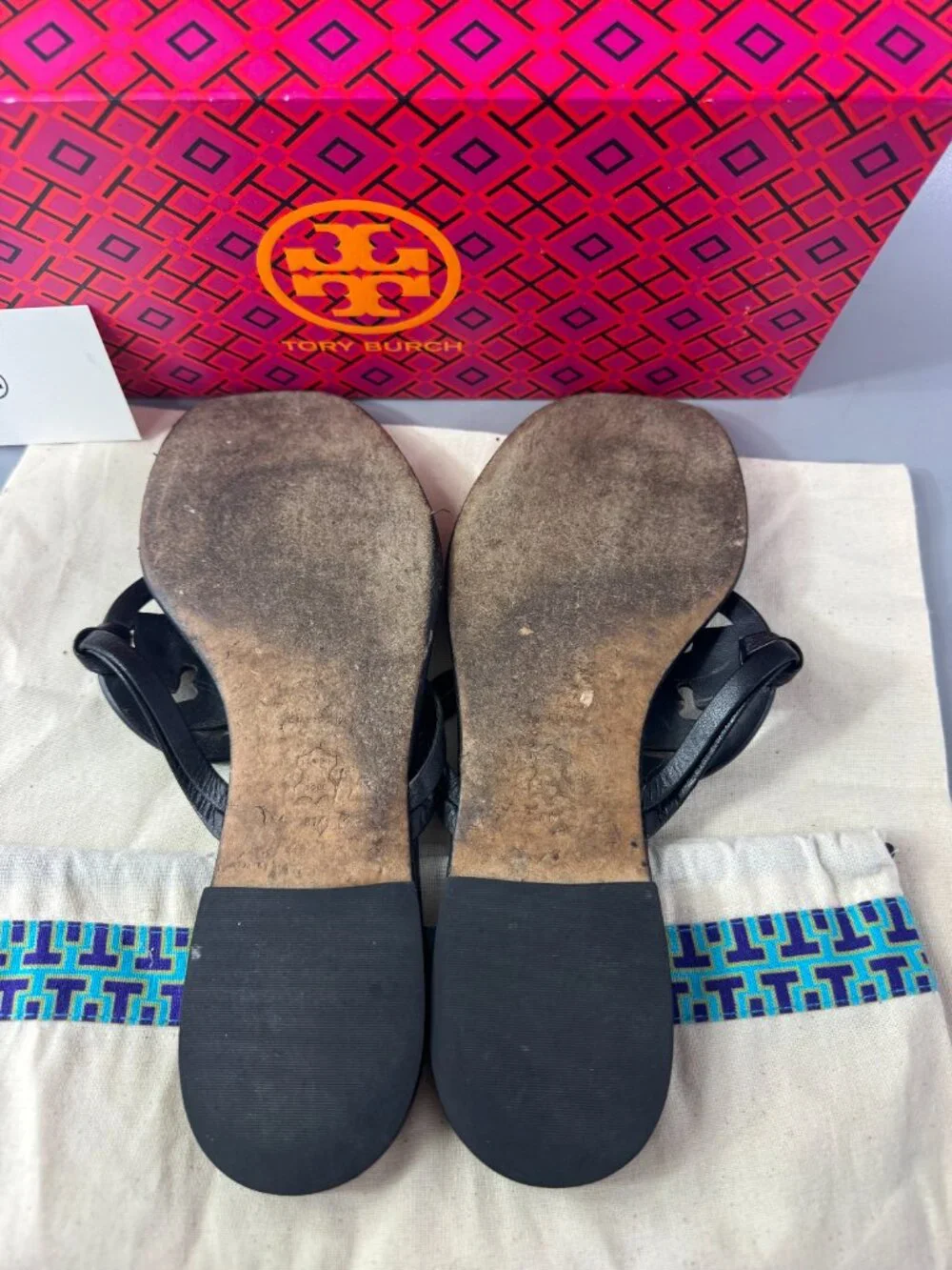 Tory Burch Embellished Crystal Miller Black Leather Sandal, Size 8